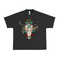Pigment Black western aztec bull skull with gemstone Urban Heavy Tee - texasbilliewilder