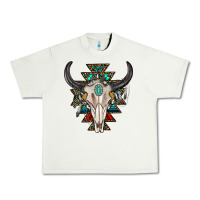 Pistachio western aztec bull skull with gemstone Urban Heavy Tee - texasbilliewilder