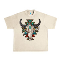 Sandshell western aztec bull skull with gemstone Urban Heavy Tee - texasbilliewilder