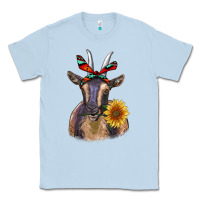Dusty Blue sunflower aztec ribbon goat Classic Tee - RanaPortraitStore