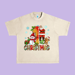 1st Christmas Santa And Snowman Urban Heavy Tee Designed By Zillion Design Studio
