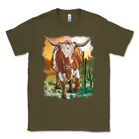 Army Green longhorn cow with desert background Classic Tee - RanaPortraitStore