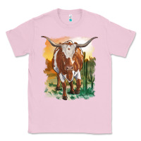 Bubblegum Pink longhorn cow with desert background Classic Tee - RanaPortraitStore