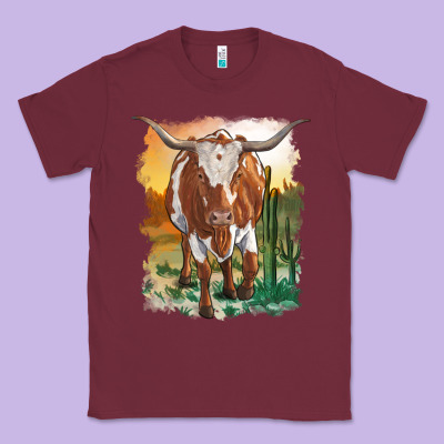 Longhorn Cow With Desert Background Classic Tee Designed By Ranaportraitstore