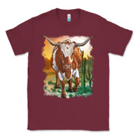 Burgundy longhorn cow with desert background Classic Tee - RanaPortraitStore