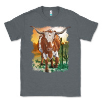 Charcoal Heather longhorn cow with desert background Classic Tee - RanaPortraitStore