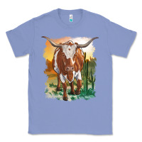 Colony Blue longhorn cow with desert background Classic Tee - RanaPortraitStore