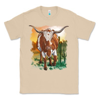 Mushroom longhorn cow with desert background Classic Tee - RanaPortraitStore
