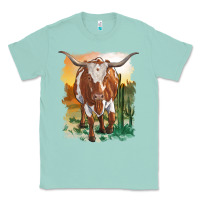 Seafoam longhorn cow with desert background Classic Tee - RanaPortraitStore