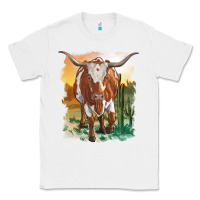 White longhorn cow with desert background Classic Tee - RanaPortraitStore