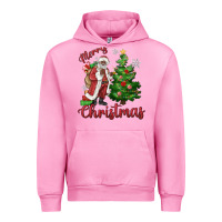 Fuchsia Pink Merry Christmas Black Santa Urban Hoodie - MaliasSmallBusiness