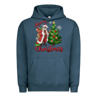 Pigment Midnight Navy Merry Christmas Black Santa Urban Hoodie - MaliasSmallBusiness