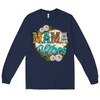 Navy mama vibes with daisies Long Sleeve Tee - texasbilliewilder