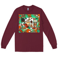 Burgundy dog coffee cups Long Sleeve Tee - Zillion Design Studio