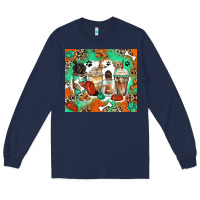 Navy dog coffee cups Long Sleeve Tee - Zillion Design Studio