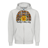 Dove Grey Thankful Vibes Only Zipper Hoodie - CowhideDigitalArt