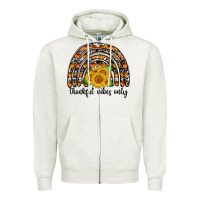 Oatmeal Heather Thankful Vibes Only Zipper Hoodie - CowhideDigitalArt
