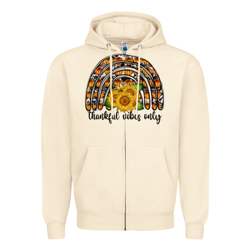 Thankful Vibes Only Zipper Hoodie by CowhideDigitalArt | Teevron