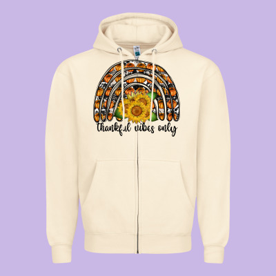 Thankful Vibes Only Zipper Hoodie Designed By Cowhidedigitalart