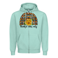 Seafoam Thankful Vibes Only Zipper Hoodie - CowhideDigitalArt