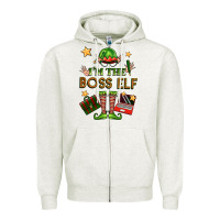 Oatmeal Heather im the boss elf Zipper Hoodie - FaDigitalArtStudio