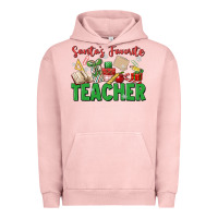 Pigment Salmon santa's favorite teacher Urban Hoodie - MaliasSmallBusiness