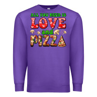 Purple all you need is love and pizza Premium Sweatshirt - AdoDesignShop