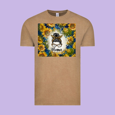 Sunflowers Messy Bun Mama Vintage Tee Designed By Barkaloodesign