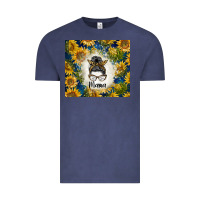 Vintage Denim sunflowers messy bun mama Vintage Tee - BarkalooDesign