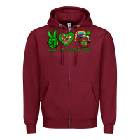 Burgundy Peace love luck St. Patrick's Day Zipper Hoodie - Neo Western