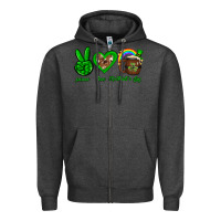 Charcoal Heather Peace love luck St. Patrick's Day Zipper Hoodie - Neo Western