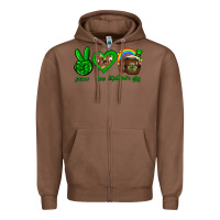 Chestnut Peace love luck St. Patrick's Day Zipper Hoodie - Neo Western