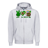Heather Grey Peace love luck St. Patrick's Day Zipper Hoodie - Neo Western