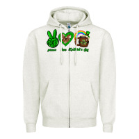 Oatmeal Heather Peace love luck St. Patrick's Day Zipper Hoodie - Neo Western