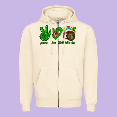 Peace Love Luck St. Patrick's Day Zipper Hoodie Designed By Neo Western
