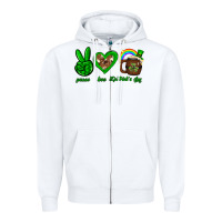 White Peace love luck St. Patrick's Day Zipper Hoodie - Neo Western