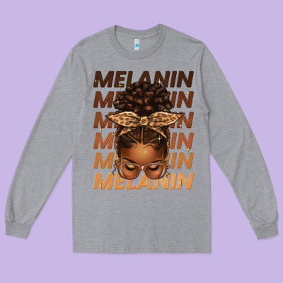 Melanin Afro Messy Bun Long Sleeve Tee Designed By Texasbilliewilder