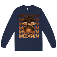Navy melanin afro messy bun Long Sleeve Tee - texasbilliewilder