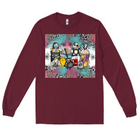 Burgundy cartoon characters coffee cups Long Sleeve Tee - Zillion Design Studio