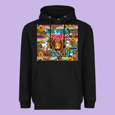 Just A Little Moody Long Haired Cow Heavyweight Hoodie Designed By Jasminsmagicworld