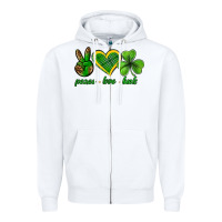 White peace love luck st. patricks day nePeace love luck Zipper Hoodie - Neo Western