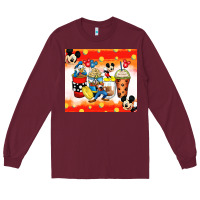 Burgundy cartoon characters coffee cups Long Sleeve Tee - Zillion Design Studio