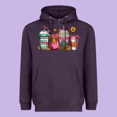 Longhaired Cow Coffee Cups Heavyweight Hoodie Designed By Jasminsmagicworld