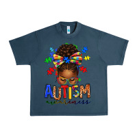 Midnight Navy autism awareness afro messy bun Urban Heavy Tee - texasbilliewilder
