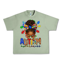 Oil Green autism awareness afro messy bun Urban Heavy Tee - texasbilliewilder