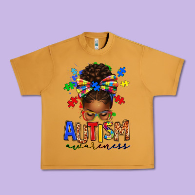 Urban Heavy Tee autism awareness afro messy bun