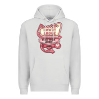 Dove Grey cupids howdy lodge find your cowboy open Premium Hoodie - MaliasSmallBusiness