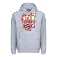 Heather Grey cupids howdy lodge find your cowboy open Premium Hoodie - MaliasSmallBusiness