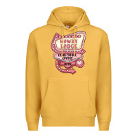 Mustard cupids howdy lodge find your cowboy open Premium Hoodie - MaliasSmallBusiness