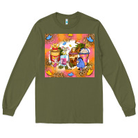Army Green cartoon characters coffee cups Long Sleeve Tee - Zillion Design Studio